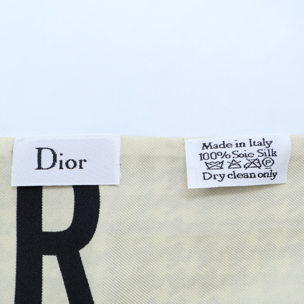 Christian Dior DIOR Logo Mitzah 100% Silk Scarf, Ivory x Black, Women's - Picture 8 of 8